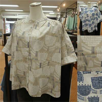 【10%off】ivory beads♪幾何学学飾りつけのお花刷り上げる五分袖トップ♪