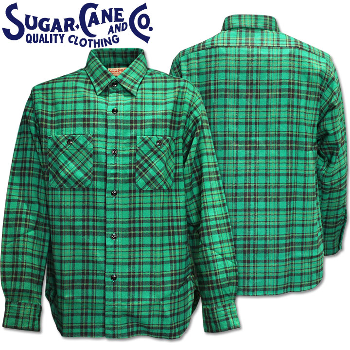 [2025AW新作!]Sugar Cane（シュガーケーン）TWILL CHECK L/S WORK SHIRT SC29559-145 Green ネルシャツ 15,464円