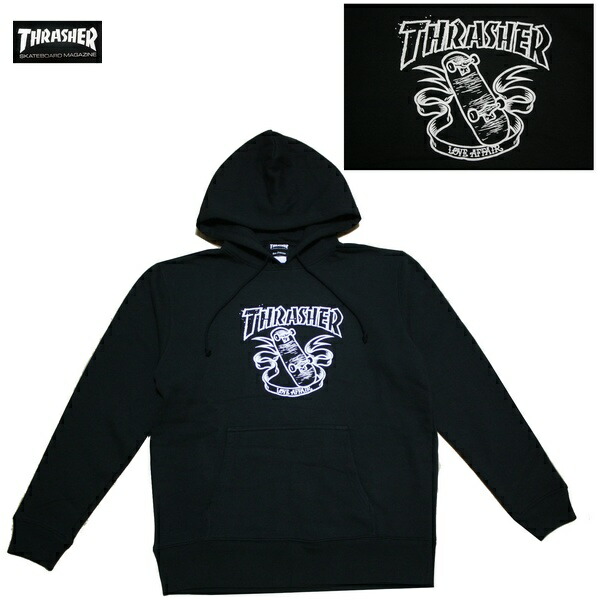 THRASHER パーカー LOVE AFFAIR HOODIE BLK TH8505 黒いこと 【 818 メンズ パーカー フーディー / スラッシャー 流汗 / ティーシャツ / スケーター / 表どおり / サーフ / 滑る / スラッシャー 長袖 / レゲエ /  】