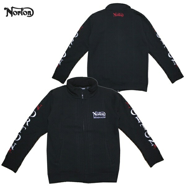 Norton ニットジャケット 裏ボア×ジャガードケーブル柄 193N1310 BLK ブラック 【 819 ノートン ニット / メンズ アウター / 刺繍 / バイカー / バイク / アパレル 服 /  】