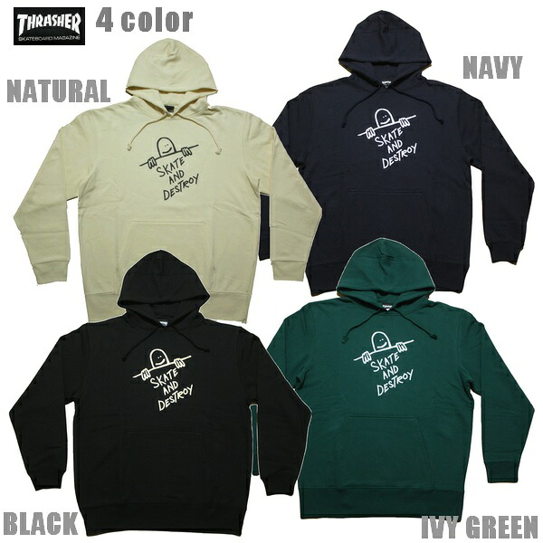 THRASHER パーカー GONZ DESTROY HOODIE TH95267PL 黒いこと 緑であること 自然的 米国海軍 ティーシャツ フーディー 【 2022 メンズ  / スラッシャー 汗水 / スケーター / 表どおり / サーフ / 滑る / スラッシャー 長袖 / レゲエ  /  】