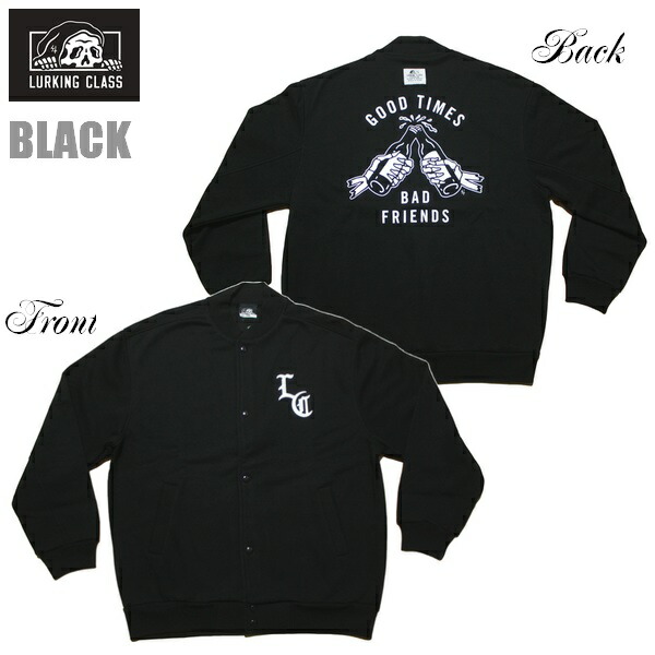 LURKING CLASS 上衣 GOOD TIME SWEAT STADIUM JACKET ST24FJ02 黒いこと 黒【 2024 ラーキングクラス  流汗 闘技場 上衣 アウター / メンズ / 表どおり ドクロ スカル 骸骨 / スケーター 滑る /  】