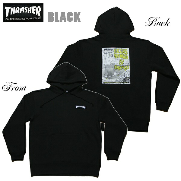 THRASHER パーカー beersbowls & barneys HOODIE TH95142 ブラック 黒 プルオーバー フーディー 【 2024 メンズ / スラッシャー スウェット / スケーター / ストリート / サーフ / スケート / スラッシャー 長袖 / レゲエ / 】|メリケンマーケット Street wear