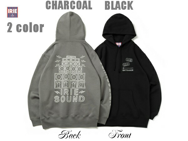 IRIE パーカー NEON SOUND SYSTEM HOODIE IRAW24030 チャコールグレー ブラック【 2024 アイリー lrie Life スウェット / プルオーバー パーカー / レゲエ  / メンズ  / ジャマイカ  / ストリート ダンス / B系 / スケーター / アイリーライフ / サーフ /  】