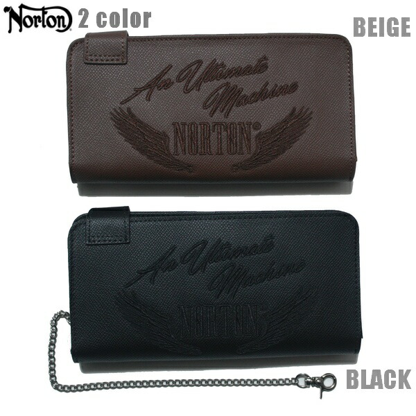 Norton ウォレット 本革刺繍ウォレット 261N8200 ベージュ ブラック 【 2026 ノートン 長財布 / メンズ ロングウォレット / レザー 本革 財布 コンチョ / バイカーウォレット バイク /  】