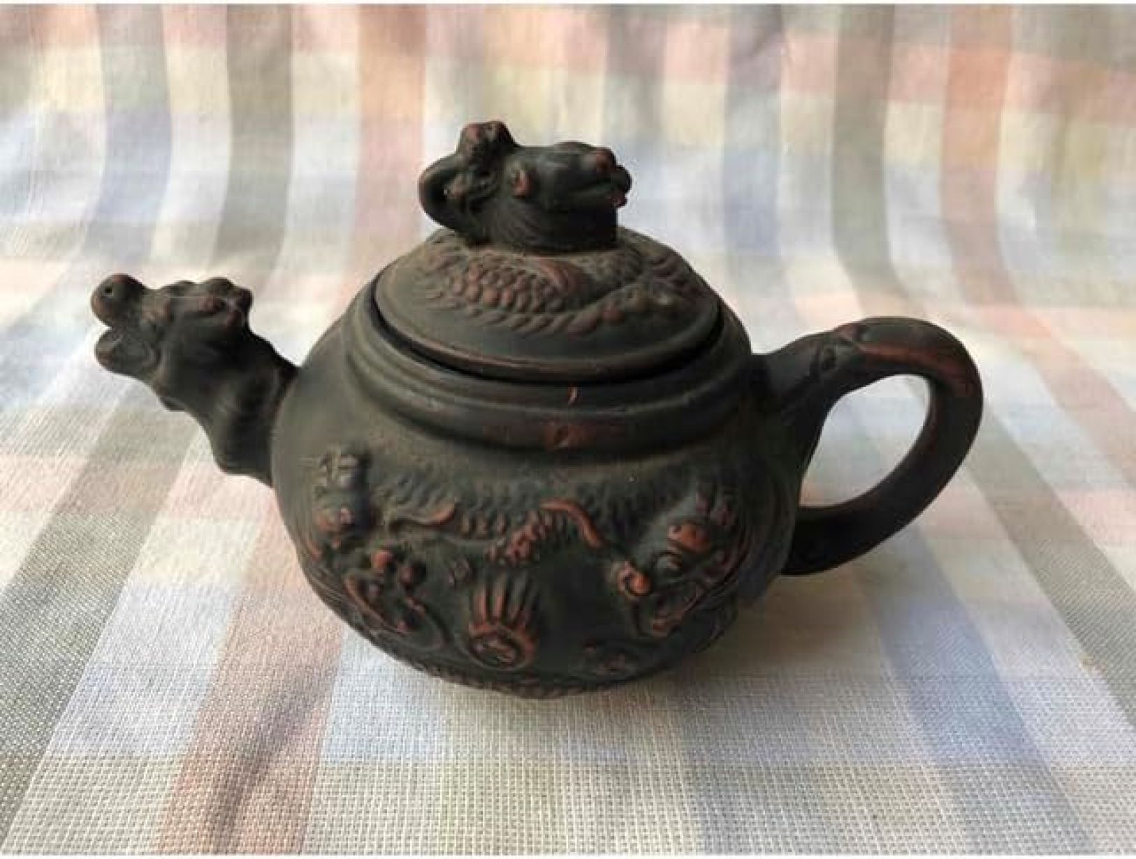 中国　青花　山水文　ミニチュア茶器　急須　涼炉　湯呑　4点　V　R4721 中国 青花 山水文 ミニチュア茶器 急須 涼炉 湯呑 4点 V R4721
