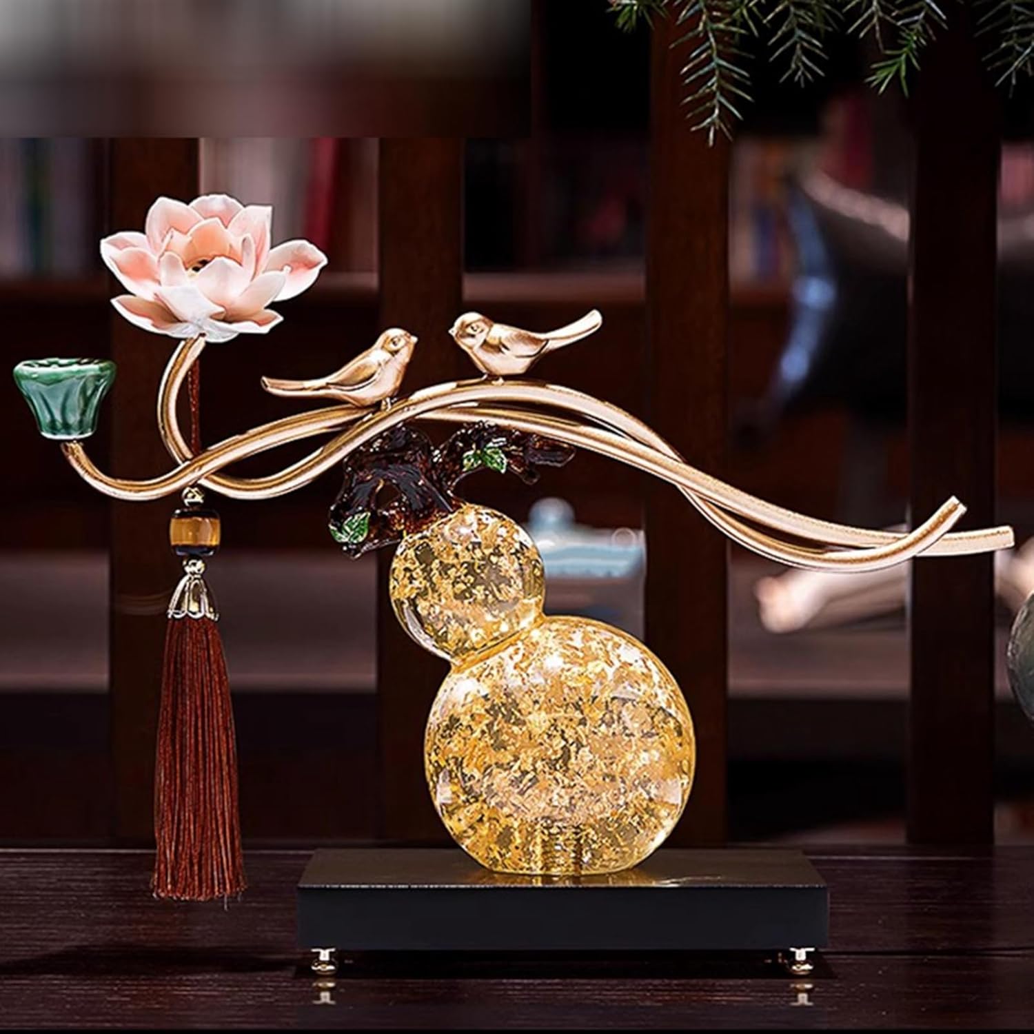 縁起物 瓢箪ひょうたん 贈答品にも60cm未満 漆器の装飾品 赤黒金模様 144260l05r.jpg