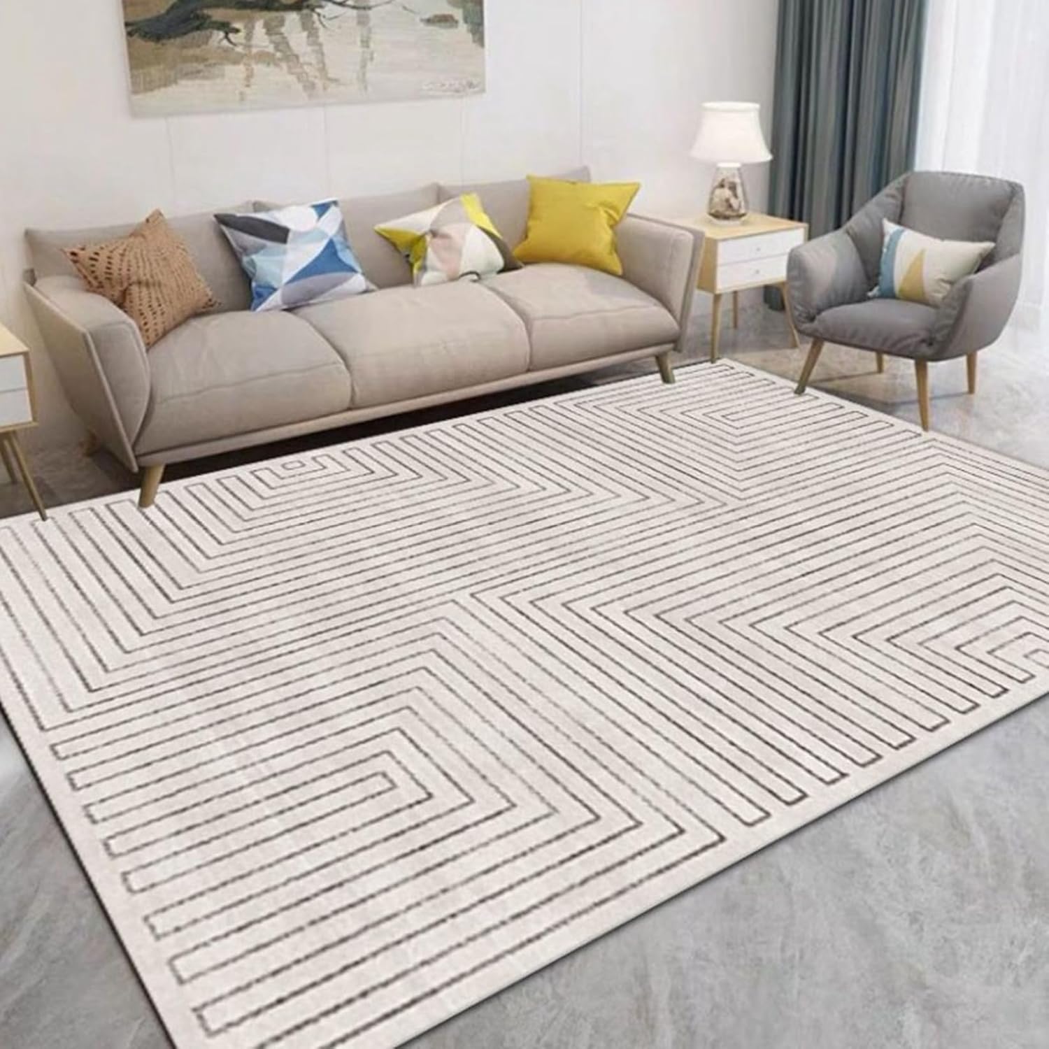 ラグ リビングマット 180x240cm 洗える 抗菌防臭 幾何柄 北欧 薄い 7mm オールシーズン 折り畳み 長方形 冷房対策 滑り止め付 ズレない 汚れにくい 触さよい ケガ防止 室内 リビング｜M＆ONE2024