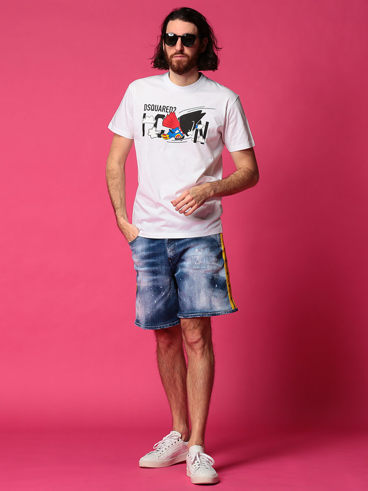 Dsquared2 ストレッチ ディースクエアード ブランド メンズ 男性 ボトムス パンツ ズボン パンツ ショートパンツ ショーツ ボトムス ジーンズ ストリート 春 夏 Dsquared2 ディースクエアード ストレッチ ダメージ サイドテープ ボタンフライ デニム ショートパンツ