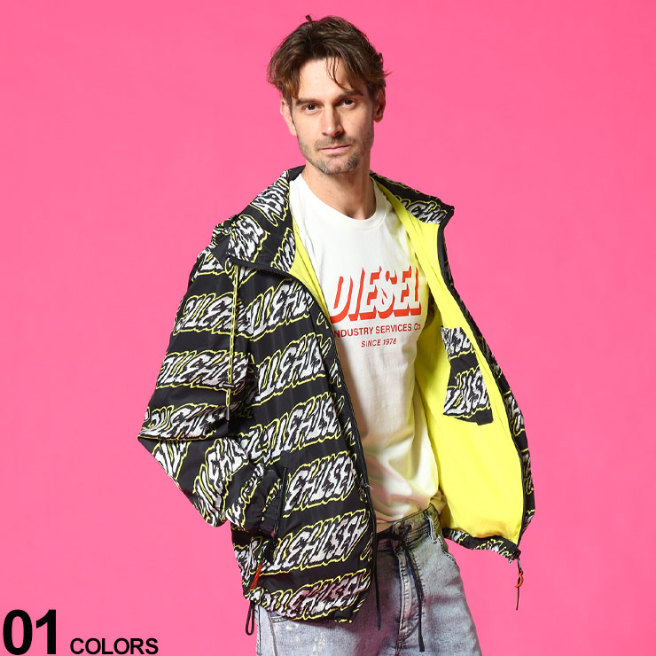 ブランド 男性 ディーゼル フルジップ ジャケット パーカー ブルゾン プリント アウター 男性 ジャケット ナイロン Diesel メンズ ストリート 総柄 Diesel ディーゼル 総柄ロゴ フード フルジップ ブルゾンブランド メンズ 男性 アウター ジャケット ブルゾン パーカー