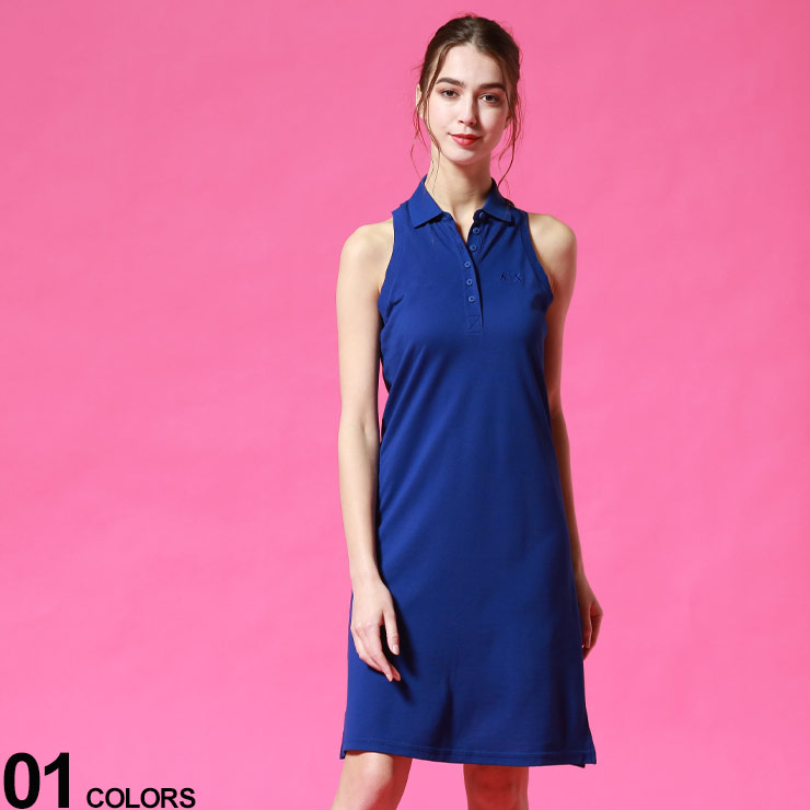 レディースファッション ワンピース 数々の賞を受賞 夏 春 ワンピース ロング ポロワンピ トップス レディース ポロワンピースブランド ノースリーブ 胸ロゴ アルマーニエクスチェンジ Exchange Armani 袖無し Ael3kya78yj17z 襟 無地