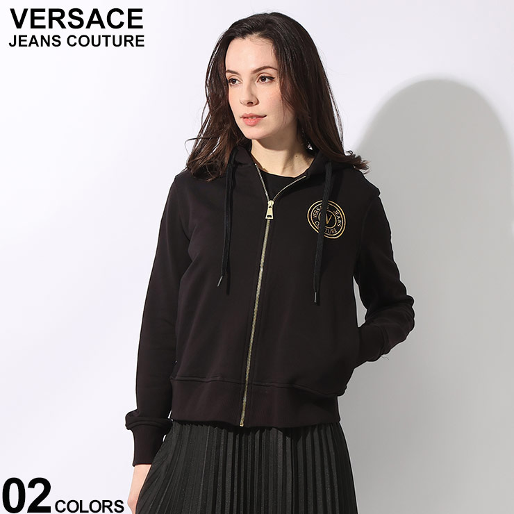 VERSACE JEANS COUTURE (ヴェルサーチェ ジーンズ クチュール) 裏毛 サークルロゴ ジップポケット フルジップ パーカー VCL76HAIT02 ブランド レディース トップス パーカー 長袖 ジップ