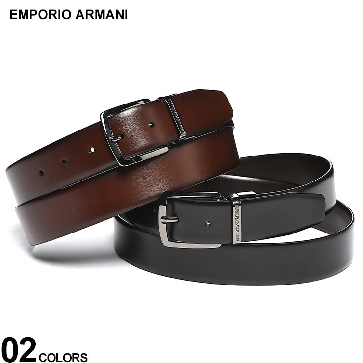 エンポリオアルマーニ EMPORIO ARMANI スムースレザー バックル回転式 リバーシブル ベルト EAY4S576Y748I ブランド メンズ 男性 レザー ベルト ビジネスベルト
