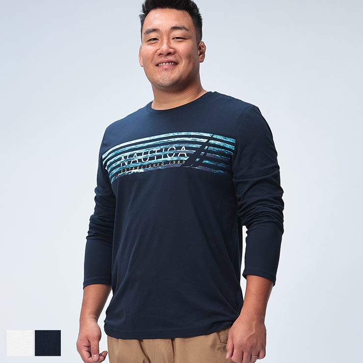 NAUTICA (ノーティカ) ラインロゴ クルーネック 長袖 Tシャツ GRAPHIC TEE DP V47118D22 大きいサイズ メンズ トップス Tシャツ ロンT プリント