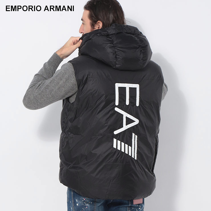 エンポリオアルマーニ EMPORIO ARMANI バックBIGロゴ フルジップ 中綿 ベスト EA76DPQ03PNGAZ ブランド メンズ 男性 アウター ベスト フード ジップ 防寒 秋冬|メンズショップ サカゼン