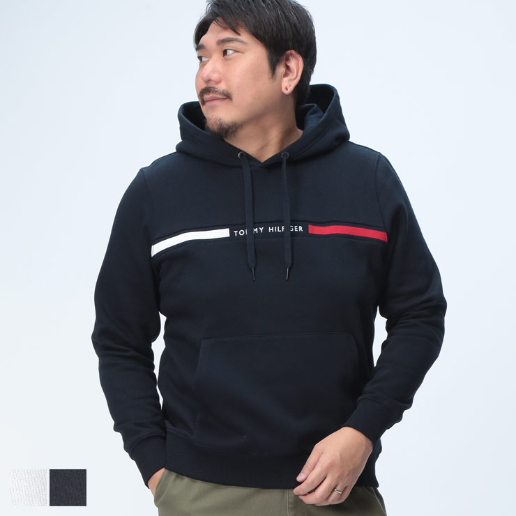 TOMMY HILFIGER トミーヒルフィガー プルオーバー パーカー 大きいサイズ メンズ 裏起毛 フロントライン ポケット付き トップス 長袖 起毛 秋冬 1XL 2XL 3XL ホワイト ネイビー