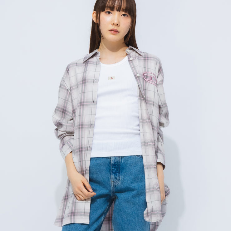 ディーゼル DIESEL 胸ロゴ チェック柄 シャツワンピース DSLA168360HQAN ブランド レディース トップス ワンピース シャツ チェック ロング 長袖|メンズショップ サカゼン