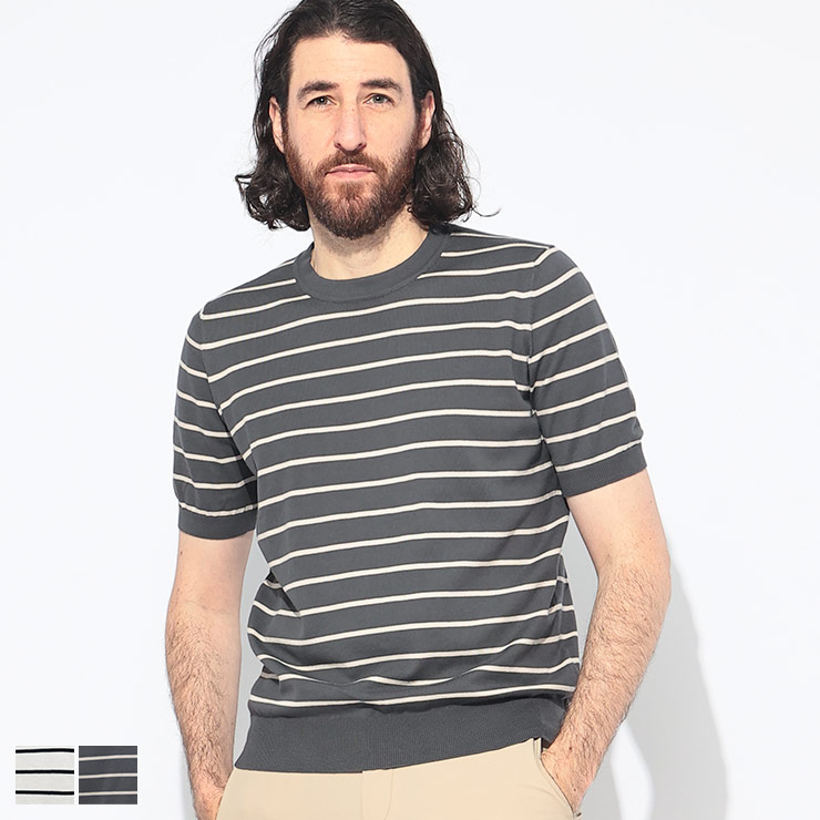 グランサッソ GRANSASSO ボーダー クルーネック 半袖 ニット Tシャツ GRS5719218046 ブランド メンズ 男性 トップス Tシャツ ニットT コットン 春 夏