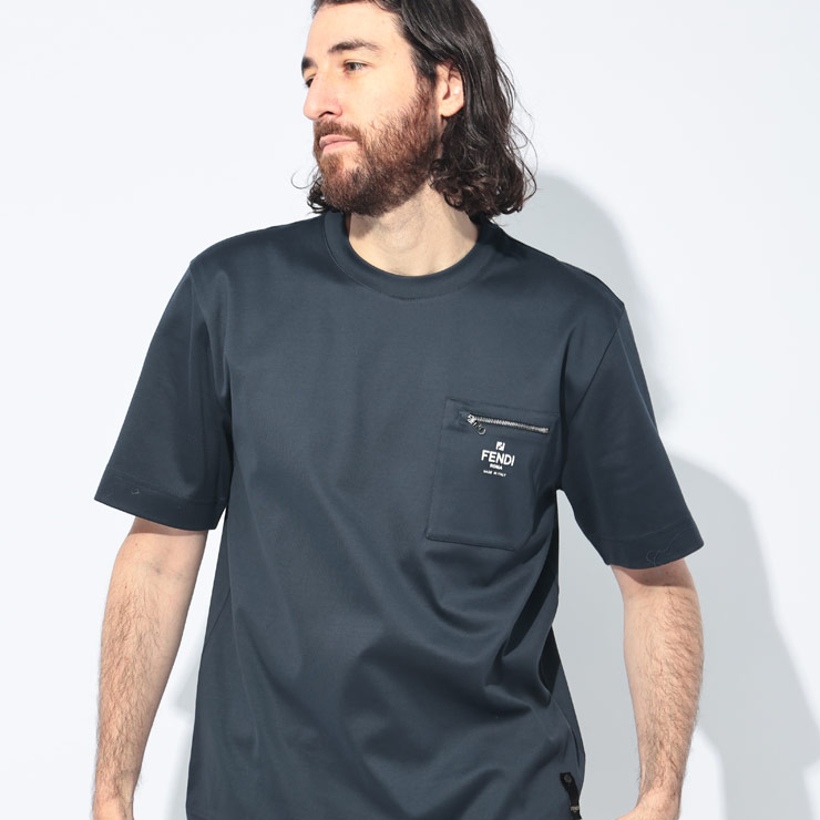 楽天市場】フェンディ FENDI ブルー FFコットン Tシャツ クルーネック