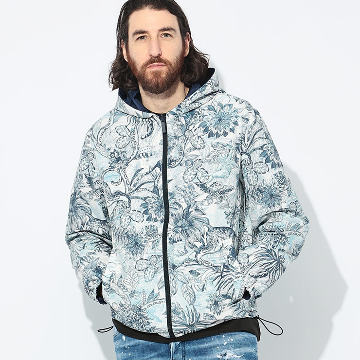 ジャスト カヴァリ Just cavalli リバーシブル 無地&総柄 フルジップ ジャケット JC78OAS406 ブランド メンズ 男性 アウター ジャケット ブルゾン フード ジップ プリント|メンズショップ サカゼン