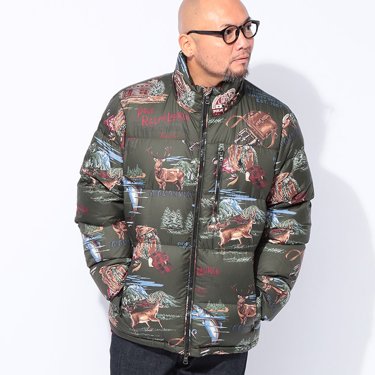 POLO RALPH LAUREN (ポロ ラルフローレン) フード着脱 総柄プリント フルジップ ダウンジャケット 710977071D22 大きいサイズ メンズ アウター ジャケット ダウン フード 防寒 秋 冬