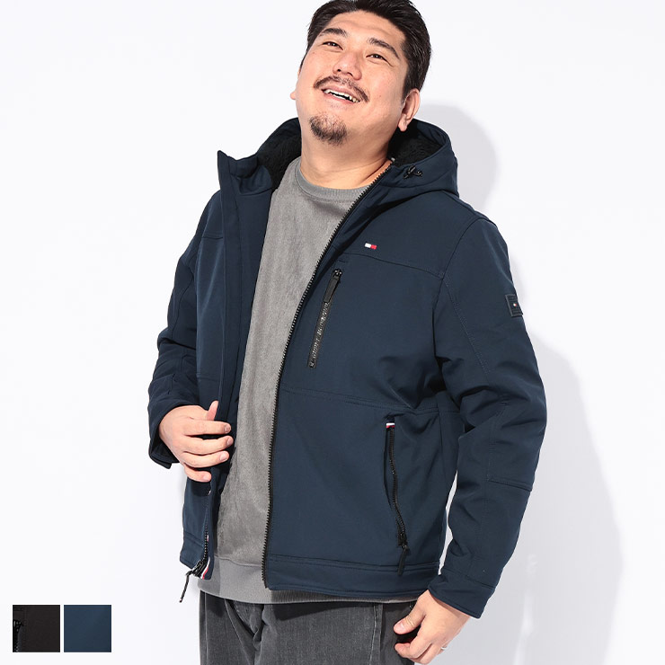 TOMMY HILFIGER (トミーヒルフィガー) 撥水 フルジップ 裏ボア ジャケット SOFTSHELL PERFORMANCE HOODY 150AP087D22 大きいサイズ メンズ アウター ジャケット ブルゾン 裏起毛 フード 秋 冬