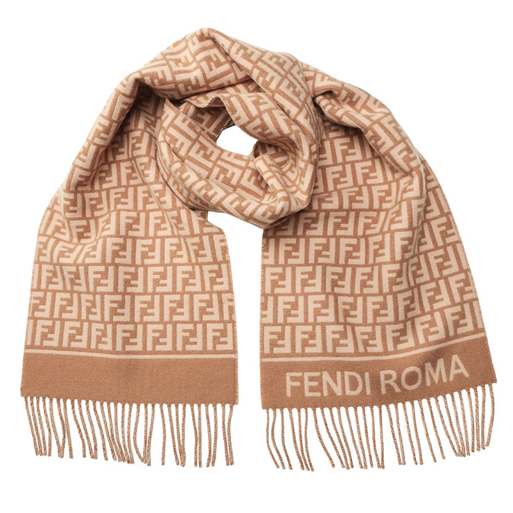 FENDI ベージュ カシミヤ　マフラー フリンジ付き フェンディ マフラー フリンジ FFロゴ ベージュ レディース FENDI