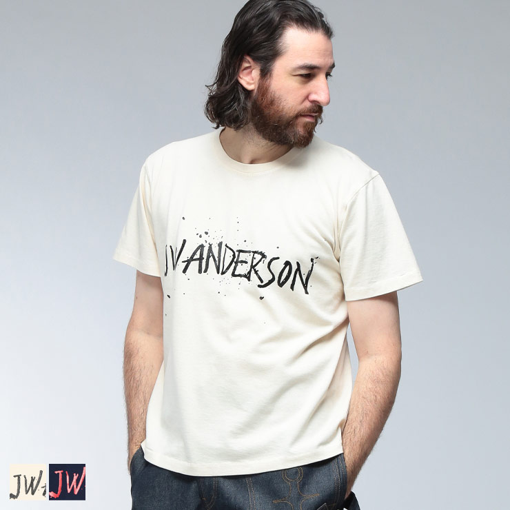 ジェイダブリューアンダーソン Tシャツ メンズ JW ANDERSON ロゴ プリント クルーネック コットン 半袖 Tシャツ circular JWJT0307PG1936 ブランド トップス ホワイト ネイビー 19,721円