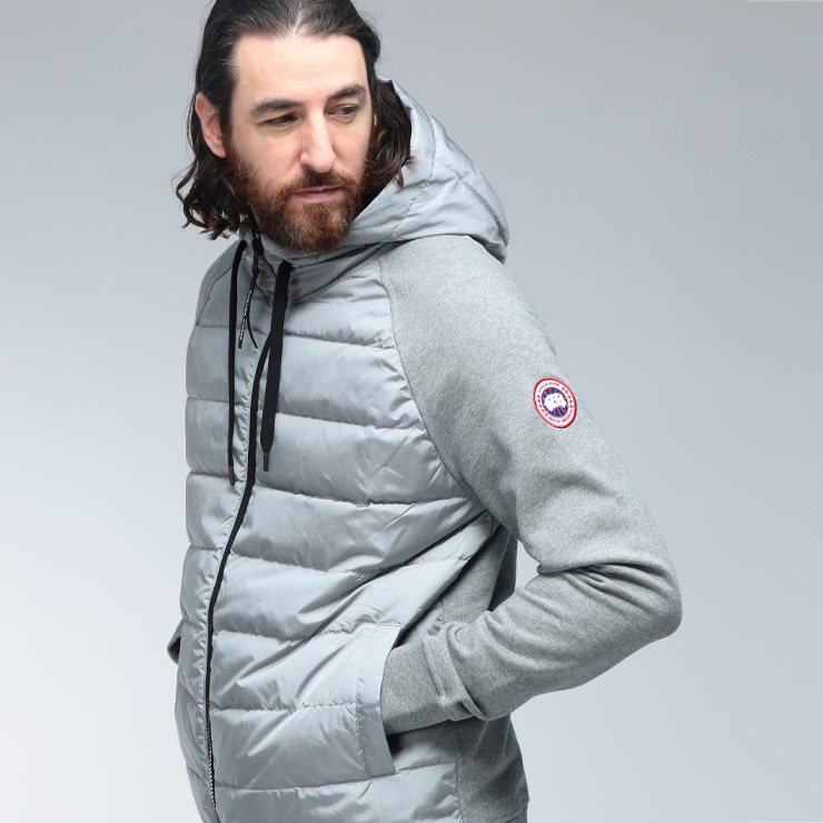 カナダグース ダウン メンズ CANADA GOOSE ロゴ コンビダウン フルジップ スウェット 切り替え パーカー HYBRIDGE HURON ハイブリッジヒューロン CG6843M ブランド アウター グレー｜メンズショップ サカゼン