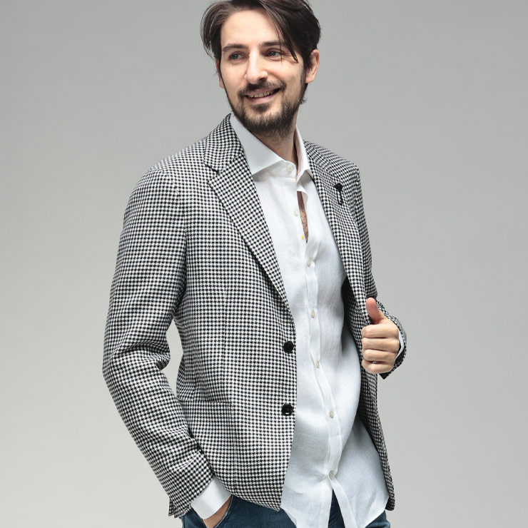 ラルディーニ メンズ ジャケット LARDINI チェック柄 シングル 2ツ釦 ジャケット ブートニエール LD6202IF66506 ブランド アウター