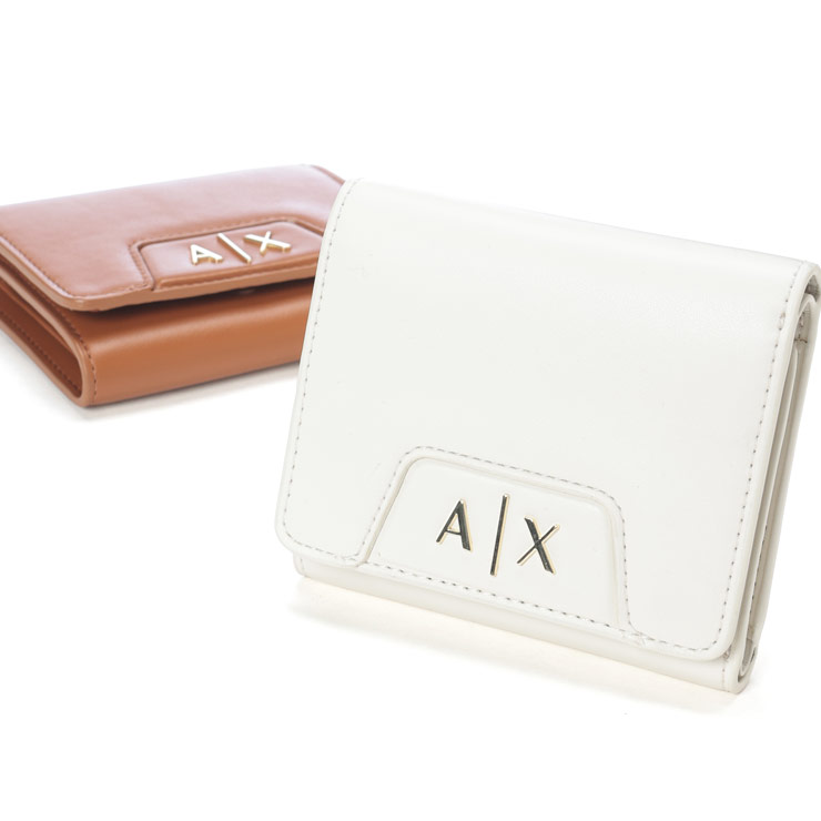 アルマーニ エクスチェンジ レディース 財布 ARMANI EXCHANGE ロゴプレート 三つ折り ミニ財布 ウォレット AELW1595AF19892 ブランド 財布 ホワイト ブラウン プレゼント ギフト