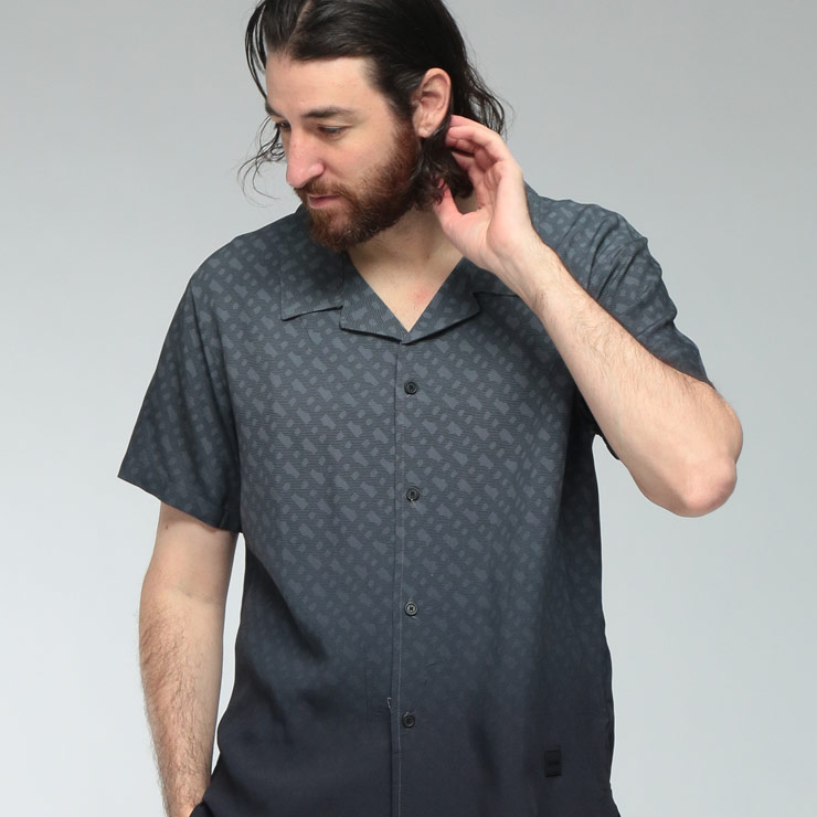 ヒューゴボス メンズ シャツ 半袖 HUGO BOSS ロゴ グラデーション BBモノグラム オープンカラー シャツ HBU50534342 ブランド トップス セットアップ可 グレー