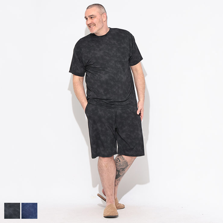 Tシャツ 半袖 ショートパンツ メンズ 大きいサイズ ヒヤテック 接触冷感 ストレッチ ドライ 上下セット セットアップ クルーネック ショーツ 部屋着 ルームウェア 春 夏 HIYATECH (ヒヤテック) BT194434H