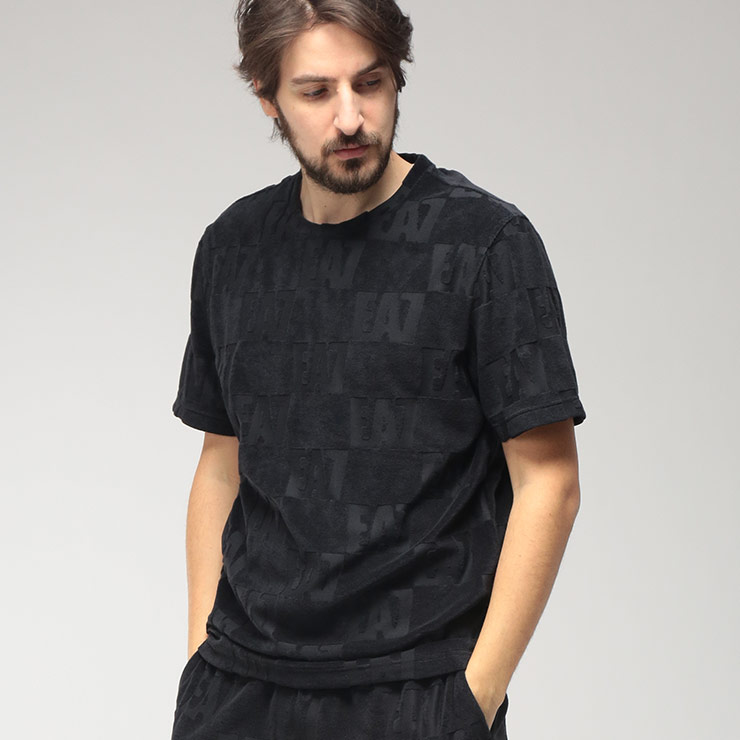 エンポリオアルマーニ EMPORIO ARMANI メンズ Tシャツ 半袖 モノグラムロゴ パイル クルーネック カットソー EA77M508AF21254 ブランド トップス 総柄 春 夏