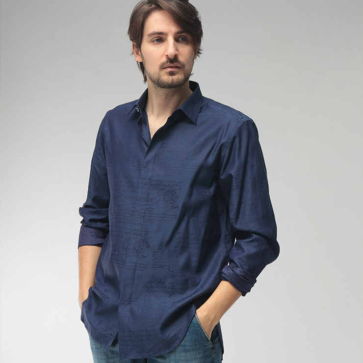 ベルルッティ BERLUTI メンズ シャツ 長袖 シルクコットン 総柄 レギュラーカラー BRR30HTL85 ブランド トップス カジュアル きれいめ 絹 綿｜メンズショップ サカゼン