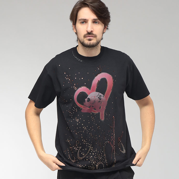 ガブリエレ パジーニ Gabriele Pasini メンズ Tシャツ 半袖 スワロフスキー ハートスカル クルーネック カットソー GP620669318 ブランド トップス ドクロ コットン 春 夏