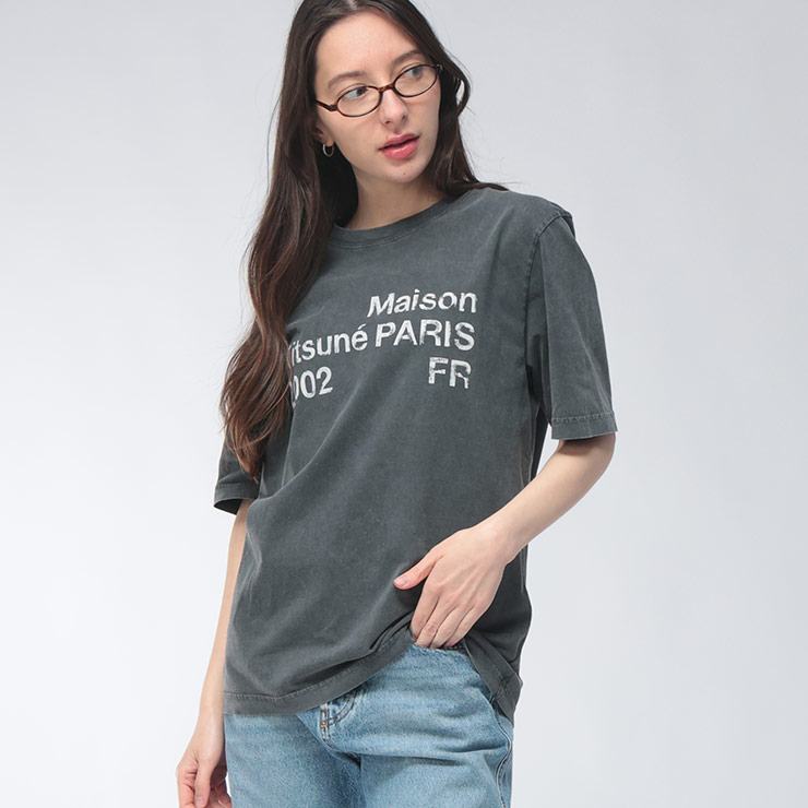 メゾンキツネ Maison Kitsune レディース Tシャツ 半袖 ダメージプリント クルーネック FADED COMFORT KNLM00124KJ7036 ブランド トップス コットン 春 夏|メンズショップ サカゼン