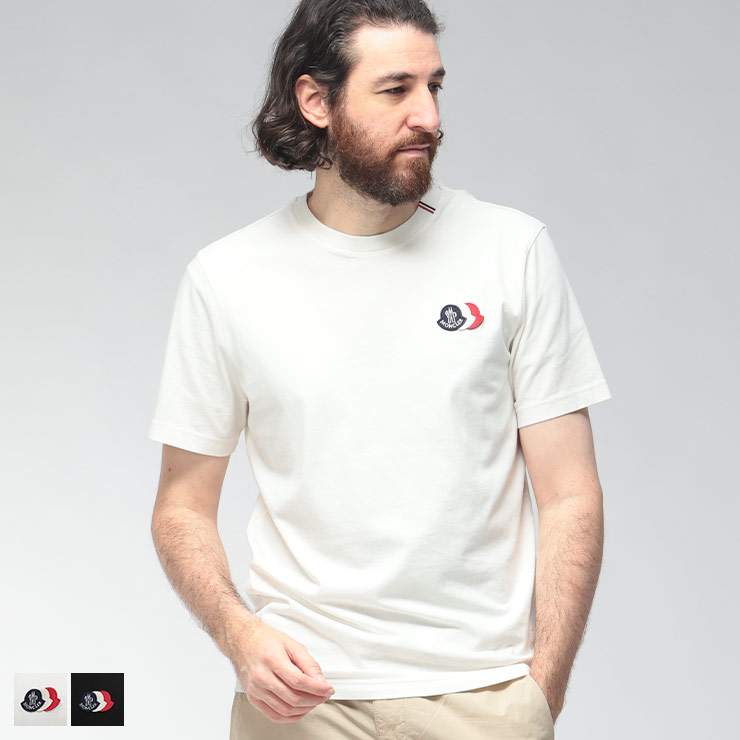 モンクレール MONCLER メンズ Tシャツ 半袖 3連ワッペン トリコロール ロゴパッチ レギュラーフィット クルーネック カットソー MC8C0007489B8Q ブランド トップス TEE 春 夏