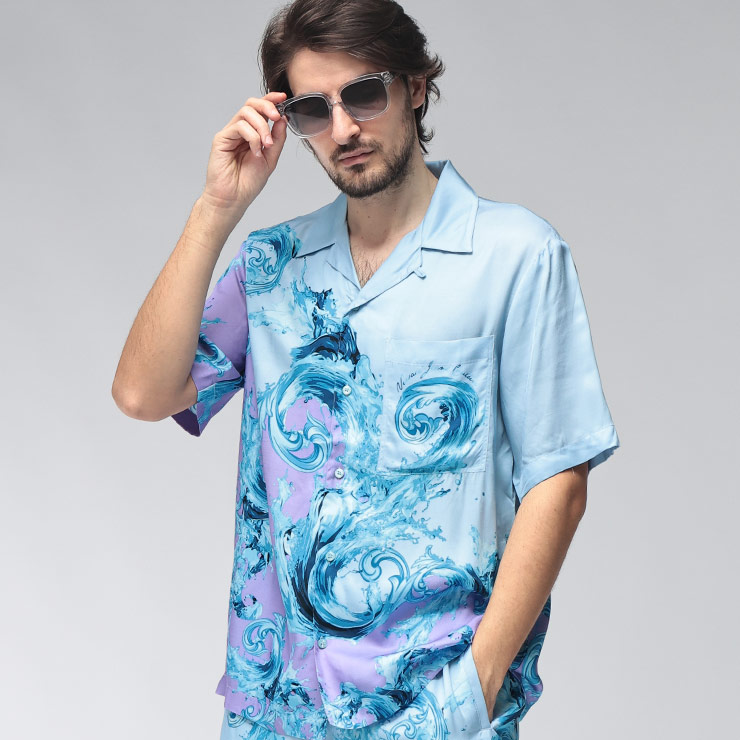 ヴェルサーチェ ジーンズ クチュール VERSACE JEANS COUTURE メンズ シャツ 半袖 VC80GAL2BBレーヨン ウォータープリント オープンカラー アロハシャツ ブランド トップス 開襟シャツ 総柄 春 夏|メンズショップ サカゼン