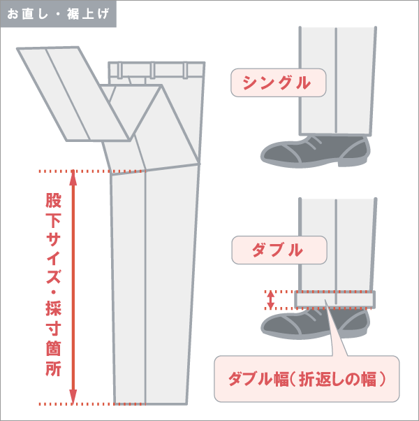 使い勝手の良い ツーパンツスーツ用 裾上げシングル パンツ ２本分 かかと補強 靴づり付き