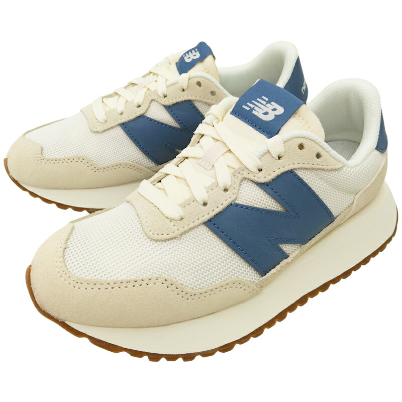 NEW BALANCE ニュー平衡にする 237 レディース スニーカー 象牙色/青碧(WL) 心地よいシューズ 置き目撥ねのける レトロ 駈けっくら 座布団性 Nロゴタイプ メッシュ スエードクロス 紐靴 MS237
