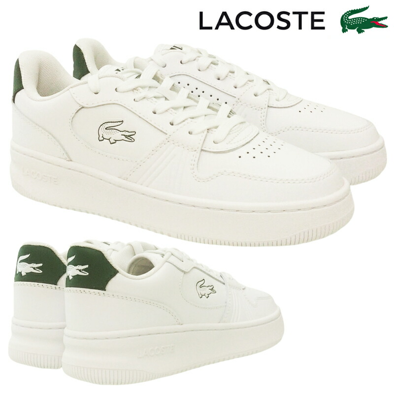 LACOSTE ラコステ L001 SET 224 1 SFA レディース ローカットスニーカー 48SFA0024 白いこと/暗然たる緑であること(1R5) 運動競技心地よい なめし革 WHITE 紐靴 スピード競技繰り上げる 普段履き
