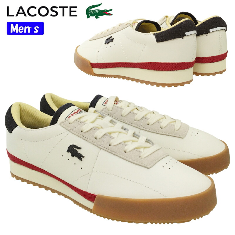 LACOSTE ラコステ AURA 225 7 SMA メンズ ローカットスニーカー 50SMA0161 ホワイト/ネイビー/レッド(407) カジュアル レザー 紐靴 レースアップ 普段履き シンプル
