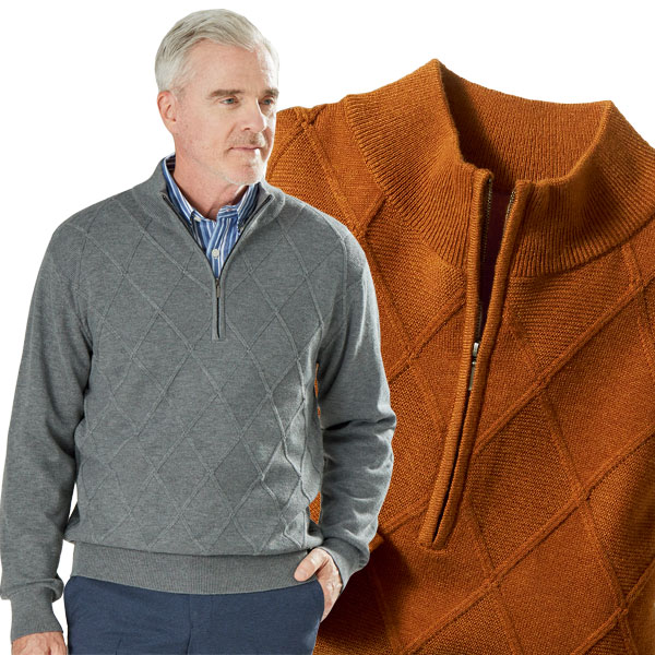 楽天市場】ダイヤ柄ハーフジップニット 肌ざわり良いダイヤ柄ニット