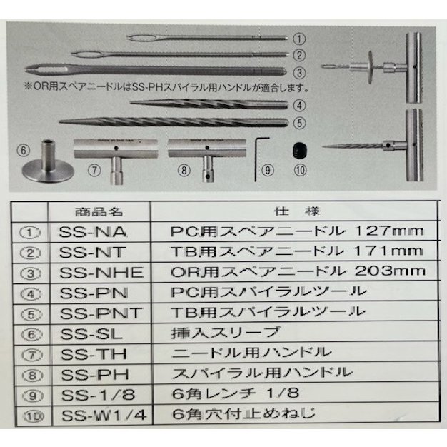 【お買い物マラソン最大28倍】 8インチ ニードル 20.3cm SS-PH ハンドル 専用 SS-NHE 工具 タイヤ パンク修理 チップトップ TIPTOP プロ用