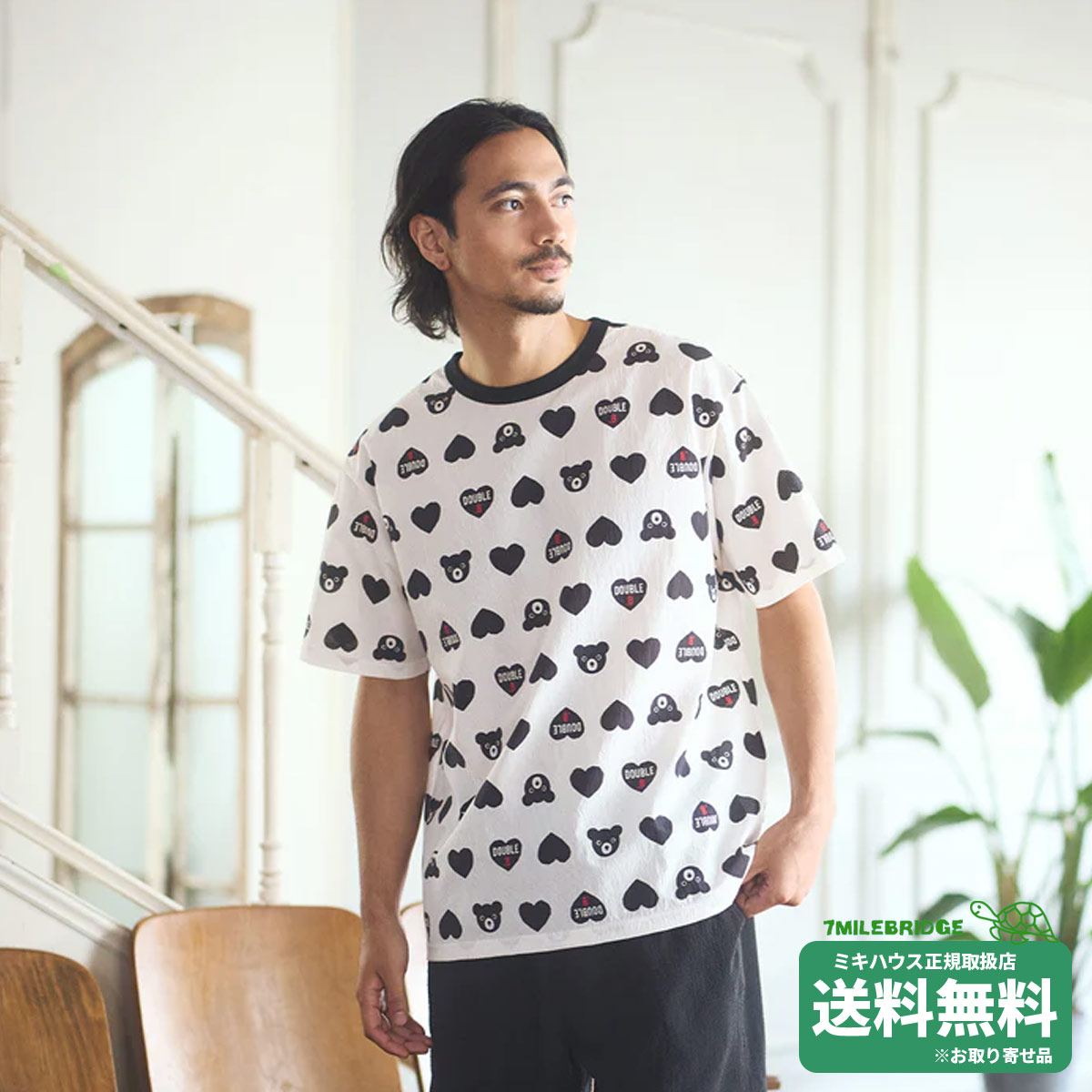 ポイント10倍！ダブルビー 吸水速乾 総柄 半袖Tシャツ (大人用)ミキハウス正規販売店●メール便OK｜RICKY TOWN