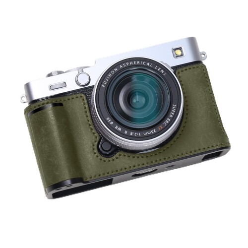 RYDSCAM 写真機入れもの 、 相応う FUJIFILM FUJI 富士 X-E5 XE5 、 専用本革 写真機押しかぶせる 、 銀付本革本体手作り 、 原則として型一枚板軽銀アロイ軍事基地一皿積み上げる (レトロオリーブグリーン)