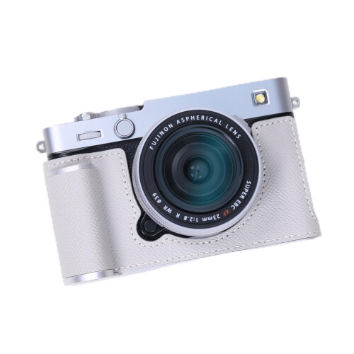 RYDSCAM 写真機入れもの 、 相応う FUJIFILM FUJI 富士 X-E5 XE5 、 専用本革 写真機押しかぶせる 、 銀付本革本体手作り 、 原則として型一枚板軽銀アロイ軍事基地一皿積み上げる (薄薄墨色)