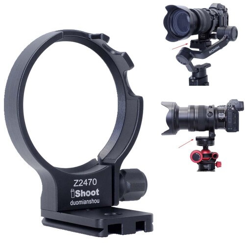 iShootカメラ三脚マウントリング、リング式三脚座、レンズサポート襟、レンズブラケット襟、三脚ソケット, ニコン Nikon Nikkor Z 24-70mm f/2.8 Sと互換性があります, ボトムは1/4 3/8 ネジ穴付き