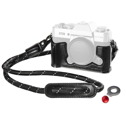 SmallRig X-T30 II用 ハーフレザーケース ストラップ付き添い人 FUJIFILM X-T30 / X-T30 II/X-T30 III用 レトロスタイルカメラケース（軽銀一こま＆シャッターボタンキャップ付き添い人）黒いこと -